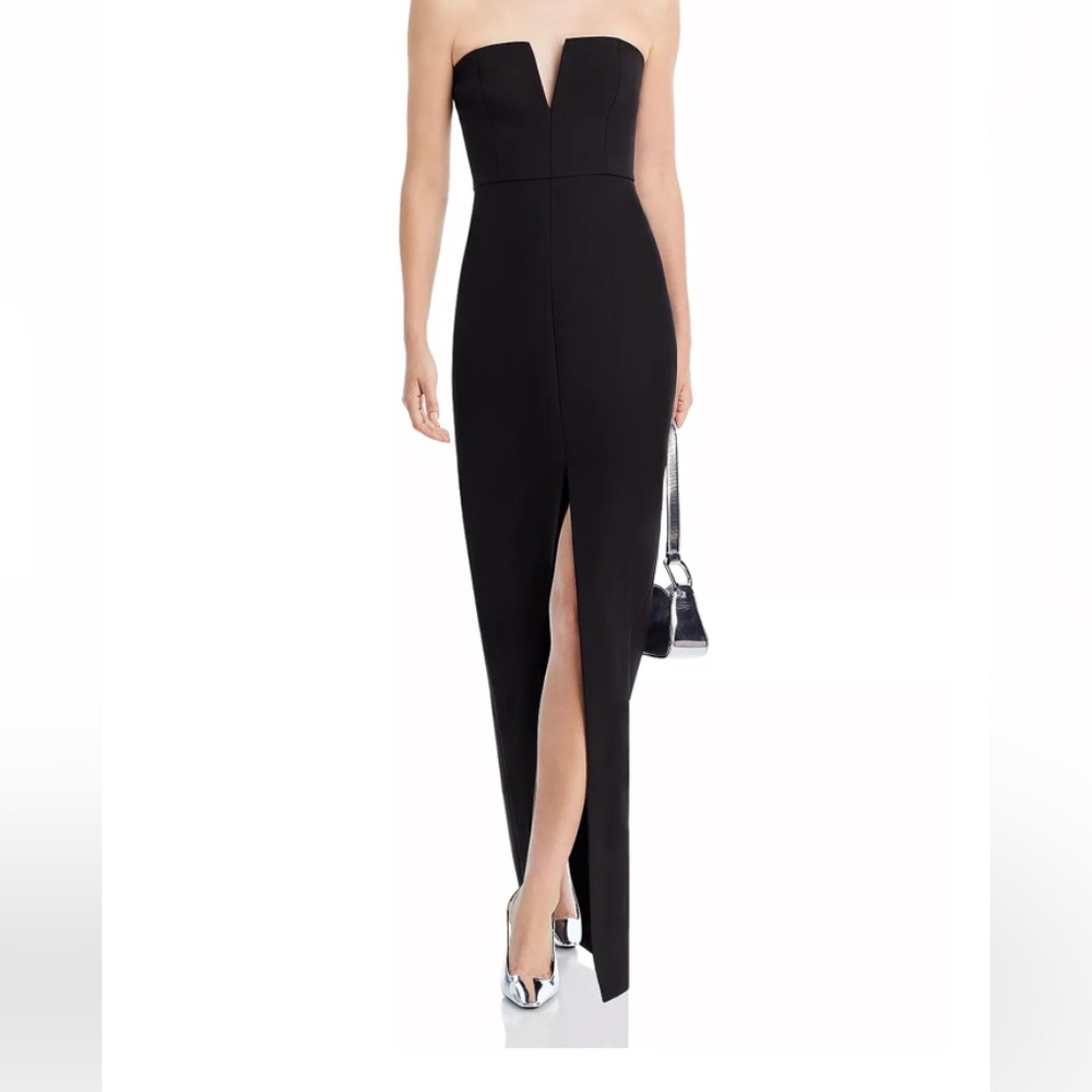 Aidan Mattox Black Strapless Slit Gown